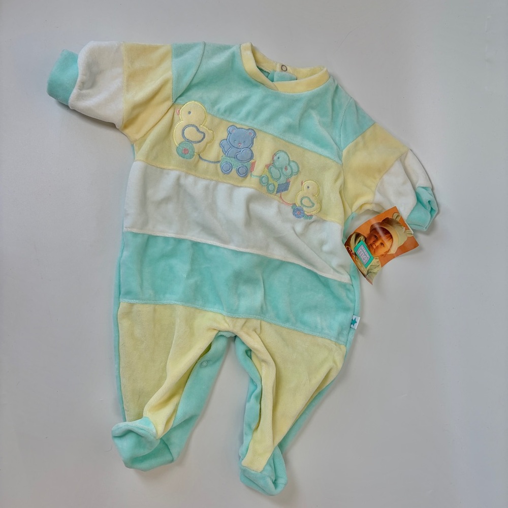 VTG NWT Adorable Unisex Baby 9 mos Little Me Mint Teal Pastel Velour Playwear
